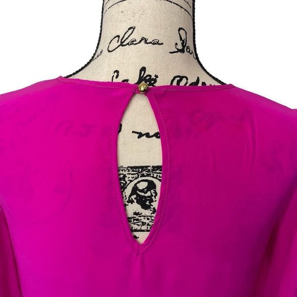 Amanda Uprichard Barbie Pink Silk Long Sleeve Sheath Mini Cocktail Dress, Small - Picture 4 of 12